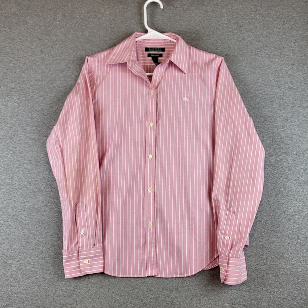 Lauren Ralph Lauren Long Sleeve Shirt Womens Small Pink Striped Button Up
